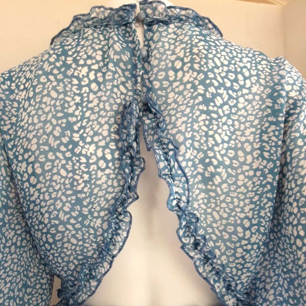PLUS SZ XL  ROMANTIC FRILLY BABY BLUE CUT OUT BACK SEXY DEEP V-NECK DRESS - Picture 7 of 10